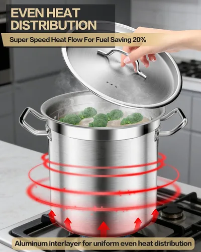 Miniatura 3 de STOCKPOT Olla de sopa de 20 cuartos de galón con tapa, olla de acero inoxidable, olla de cocina resistente para sopa, pasta, guiso, apta