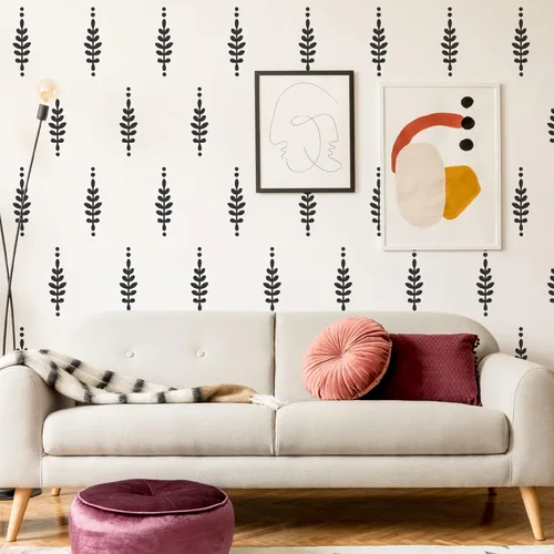 Miniatura 4 de Calcomanías de pared de hojas de vinilo con diseño de una habitación con hojas de vinilo, para despegar y pegar, calcomanías de flores bohemias Negro