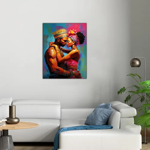Miniatura 235 de Arte de pared afroamericano, decoración de rey y reina bailarín negro para sala de estar, arte de pareja de amor negro para dormitorio, lienzo