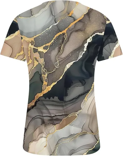 Miniatura 24 de Summer Shirts for Women 2025 Plus Size Short Sleeve Henley Tops Marble Floral Loose Tshirt Tee Casual Dressy Tunics