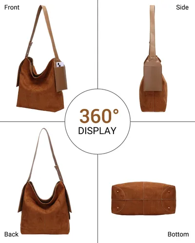 Miniatura 4 de Herald Bolso de hombro de ante suave y holgado para mujer, bolso cruzado retro con correa ajustable
