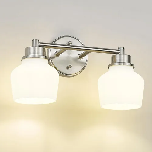 Miniatura 9 de Lámpara de tocador dorada Emak con pantalla de vidrio lechoso, accesorios modernos de iluminación de baño sobre espejo, 3 luces de tocador de baño