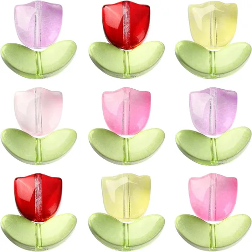 Miniatura 20 de LiQunSweet 100 cuentas de cristal checo transparentes de 10 colores, cuentas sueltas de hoja de trébol para hacer joyas y manualidades, 0.295 x