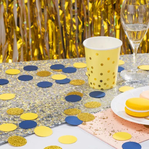 Miniatura 3 de Decoración de mesa de confeti dorado azul y amarillo para graduación, cumpleaños, fiesta temática de Eid Ramadán, 1.2 pulgadas de diámetro, 200