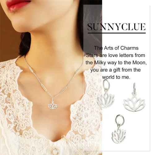 Miniatura 5 de SUNNYCLUE 1 caja de plata de ley con diseño de flor de loto y flor de la vida, colgantes de loto hueco para hacer joyas, aretes, collares, pulseras