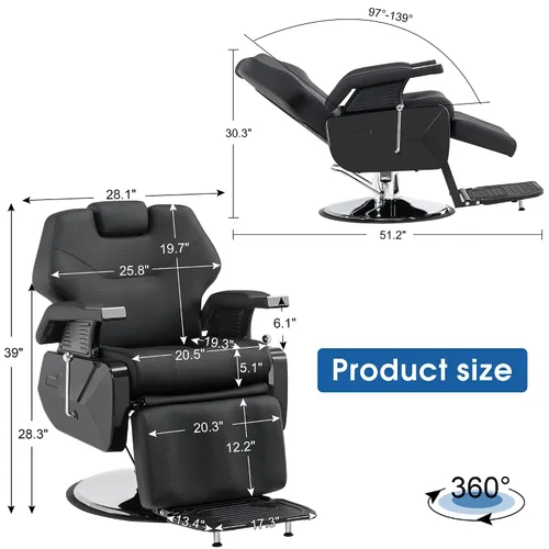 Miniatura 3 de BarberPub Silla de peluquería reclinable hidráulica resistente clásica moderna y resistente, multiusos para salón de belleza, spa, barbería,