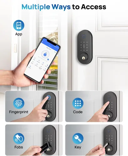 Miniatura 2 de Cerradura de puerta inteligente con huella digital sin llave, cerradura de puerta de entrada con control de aplicación, bloqueo automático, teclado
