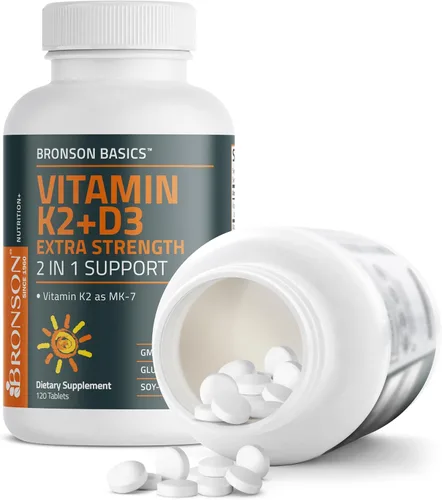 Miniatura 6 de Bronson Vitamina K2 (MK7) con Suplemento D3 Fuerza Extra 2 en 1 Soporte, 10,000 UI Vitamina D3 y 120 mcg K2 MK-7, 120 Tabletas