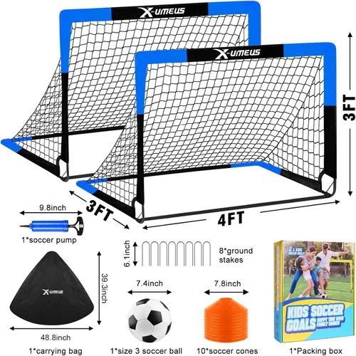 Miniatura 2 de Kids Soccer Goals for Backyard Set of 2, 4 x 3 ft/6 x 4 Toddler Soccer Goal Training Equipment with Soccer Ball, Cones, Pop Up Soccer Net for Kids
