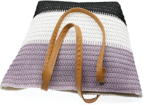 Miniatura 100 de Bolso grande de paja para mujer, tejido de ratán, bolso de playa de verano, a rayas