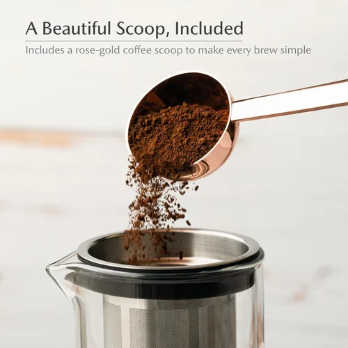 Miniatura 5 de Jarra de infusión fría Sio – 54 fl oz / 1600 mL de vidrio borosilicato con colador de acero inoxidable 316 microfino y tapa chapada en cobre