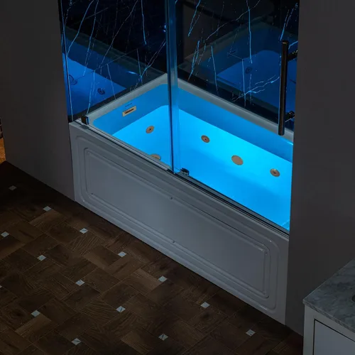 Miniatura 13 de WOODBRIDGE Bañera de hidromasaje rectangular de acrílico de 60 x 30 pulgadas con calefacción en blanco con drenaje izquierdo, acabado dorado