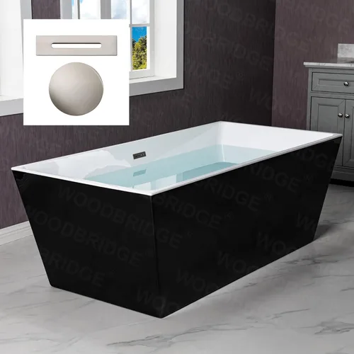 Miniatura 18 de WOODBRIDGE Bañera de acrílico independiente de 67 pulgadas, bañera negra de remojo contemporáneo con desbordamiento y drenaje negro mate, BTA1812-MB