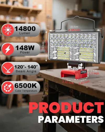 Miniatura 2 de LIVOWALNY Luces de Trabajo LED Compatibles con Batería Milwaukee de 18V, 100W 10000LM Luz de Inundación de 7" Portátil con Puerto de Carga USB