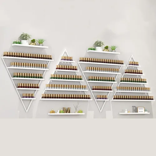 Miniatura 19 de Estante organizador de perfume montado en la pared, estante triangular de metal para esmalte de uñas, estante de exhibición de aceites esenciales