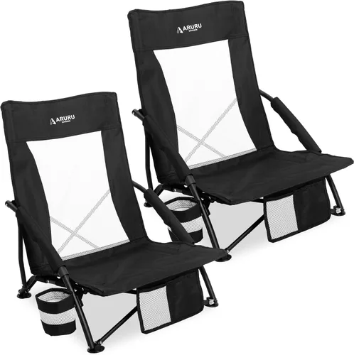 Miniatura 17 de Sillas de playa plegables bajas para adultos, silla de camping portátil ligera con soporte para tazas, silla de campamento plegable para conciertos