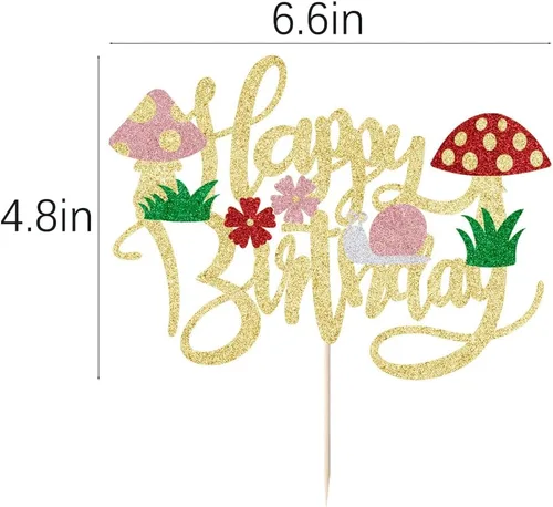 Miniatura 3 de Kaoenla Decoración para tartas de hongos con purpurina, hongos y flores en primavera, el tema, decoraciones de feliz cumpleaños para niñas y niños