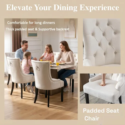 Miniatura 7 de Kmax Velevt - Juego de 2 sillas de comedor tapizadas, modernas de mediados de siglo, con patas de madera negra copetuda con botones para comedor