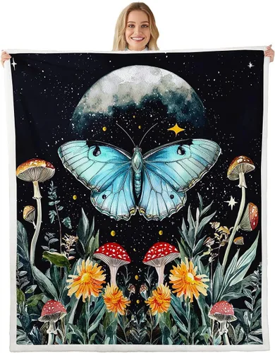 Miniatura 28 de Erosebridal Manta de árbol de la vida, sol y luna para sofá cama, manta de forro polar gótico de polilla trippy, manta de sherpa cósmica