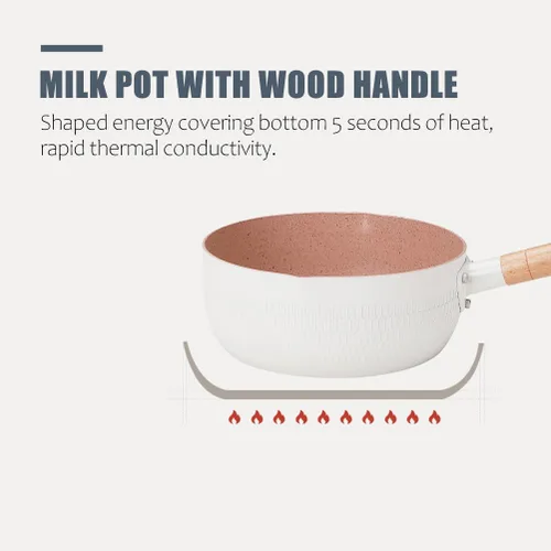Miniatura 7 de Hemoton Sartén antiadherente para leche de 1.5 L, práctica olla con mango de madera, versátil olla pequeña para sopas, salsas y leche caliente, olla