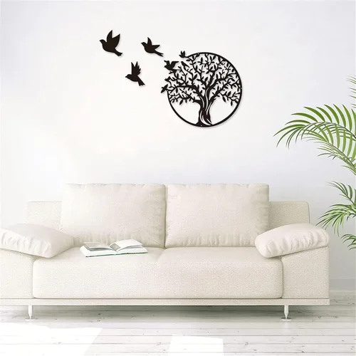Miniatura 7 de 40cm Metal Tree of Life Wall Art - 3 Flying Birds Wall Sculpture - Indoor and Outdoor Home Bedroom Decorations, Modern Round Wall Decor,Black