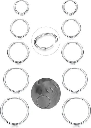 Milacolato Pendientes de aro de acero inoxidable 316L de 0.315in, 0.394in, 0.472in, 0.551in, 0.630in, cómodos aretes laterales para cartílago para