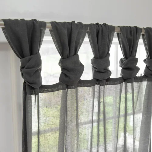 Miniatura 3 de Best Home Fashion Juego de 2 cortinas traslúcidas de lino sintético con pestaña torcida, tratamiento de ventana para sala de estar, comedor, Gris