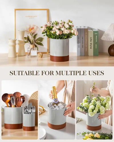 Miniatura 5 de MALACASA Portautensilios, Portautensilios de Cerámica para Cocina de 7.3"+5.5" pulgadas para Encimera, Recipientes Grandes para Utensilios de Cocina