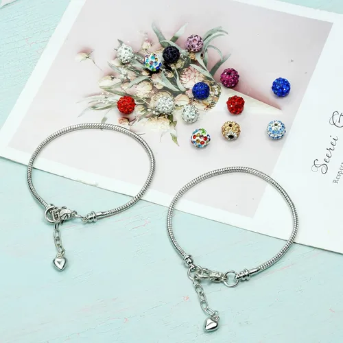 Miniatura 3 de tiggell Juego de 5 pulseras de cadena plateadas, cadena de serpiente con cierre de langosta en forma de corazón, pulsera de dijes europea