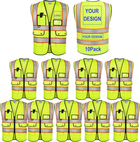 Miniatura 34 de BeautyWill Chalecos de seguridad con logotipo personalizado, chaleco reflectante clase 2 ANSI con bolsillos cremallera alta visibilidad construcción