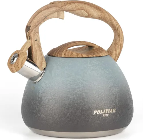Miniatura 16 de POLIVIAR - Hervidor de té para estufa de 2.7 cuartos de galón, tetera silbante con acabado crujiente, acero inoxidable de grado alimenticio