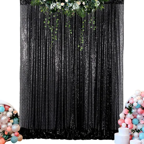 Miniatura 13 de ShinyBeauty Cortinas de Telón de Fondo con Lentejuelas 4x10 pies Negro Cortinas de Lentejuelas 2 Paneles Telones de Fondo para Bodas Telón de Fondo