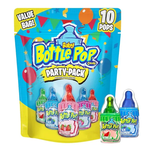 Baby Bottle Pop - Piruletas con polvo de inmersión empaquetadas individualmente, paquete de fiesta a granel, 10 unidades de sabores surtidos,