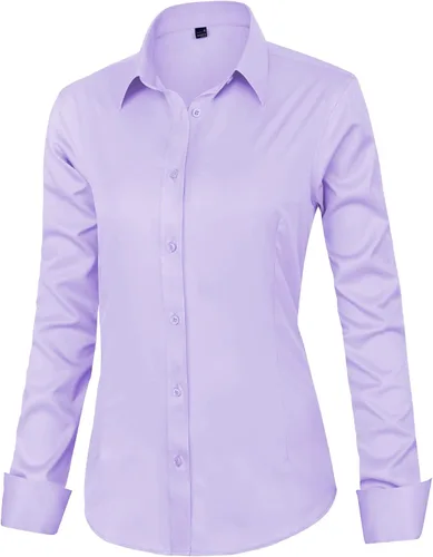 Miniatura 3 de J.VER Camisas de vestir para mujer, de manga larga, con botones, sin arrugas, blusa de trabajo sólida