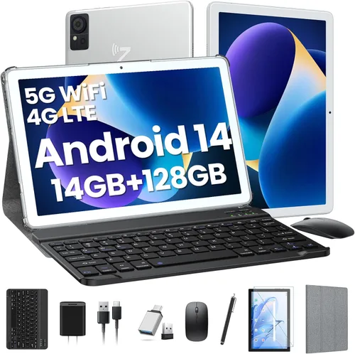 Miniatura 10 de Tableta, tableta Android 2025 con teclado de 14 GB+128 GB+1 TB expandir, tabletas celulares 4G con ranura dual SIM, tabletas 2 en 1 Octa-Core