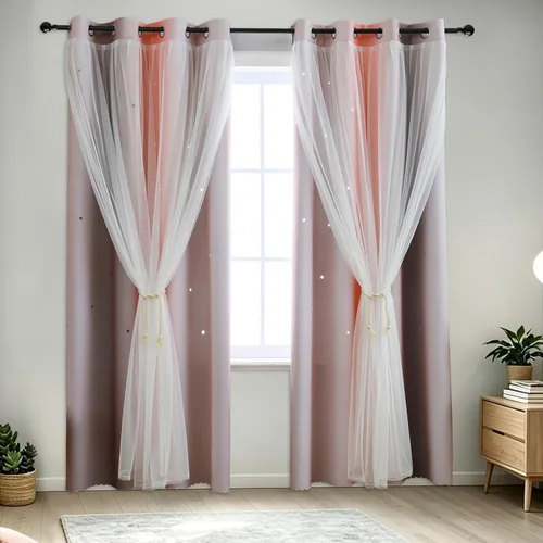 Miniatura 6 de indistar Cortinas opacas con recortes de estrellas para dormitorio de niña, cortinas de oscurecimiento de habitación y cortinas para habitación