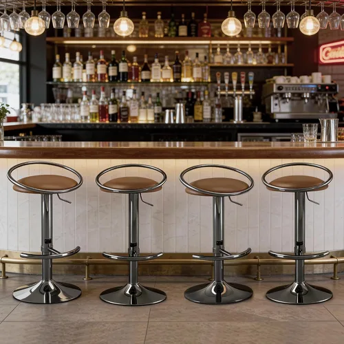 Miniatura 7 de Juego de 2 taburetes de bar, taburetes de bar giratorios ajustables con asiento tapizado, taburetes de mostrador de piel sintética para bar, isla