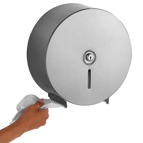 Despachador de papel higiénico de acero inoxidable, 10,625 de ancho x 10,625 de alto x 4,5 de diámetro., Acero inoxidable, 1