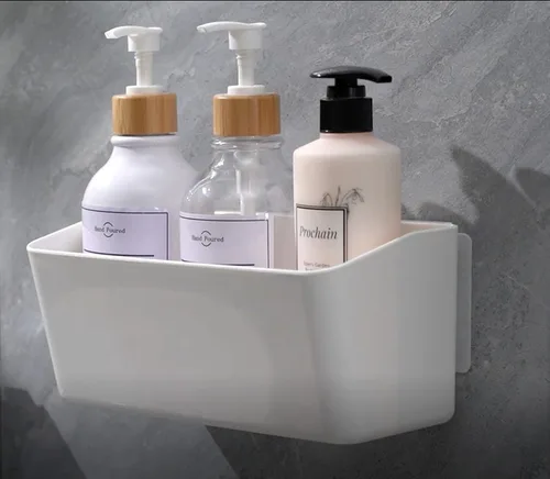 Estante de baño, estante adhesivo para ducha, organizador de baño, sin taladro, cesta de ducha de plástico, estante de almacenamiento blanco para