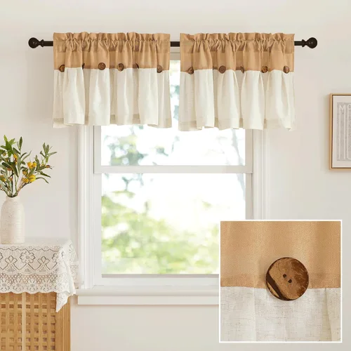 Miniatura 14 de NICETOWN Cenefa con textura de lino para ventana de cocina y sala de estar, filtrado de luz, estilo campestre bohemio, con bolsillo para barra, 2