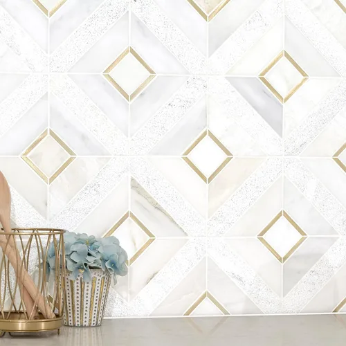 Miniatura 7 de MSI Verona Patrón Dorado 12 pulg. x 12 pulg. Azulejo de Mosaico de Mármol Montado en Malla para Pared de Baño, Piso, Salpicadero de Cocina y Verona