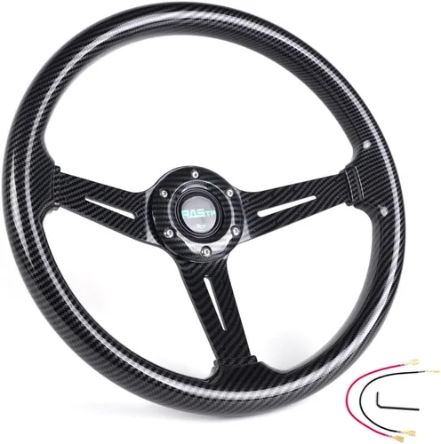 Miniatura 17 de RASTP - Volante universal de carreras de 13.8 pulgadas/350mm, 6 pernos, agarre de vinilo y aluminio con botón de bocina para auto - Negro