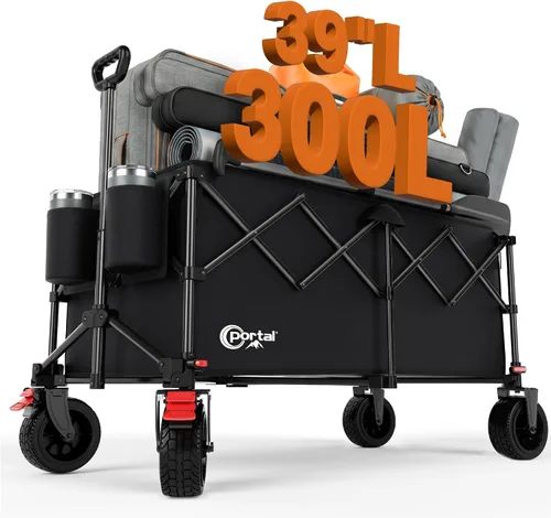 Portal Carro plegable con ruedas grandes, carro extra grande de 300 L, carro utilitario ligero de 18.7 libras, carro resistente para playa,