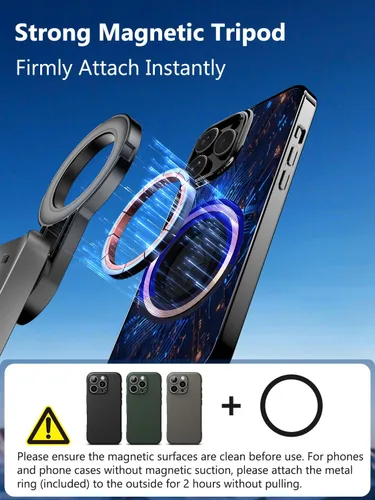 Miniatura 2 de USKEYVISION Palo selfie de bolsillo magnético para iPhone con luz para MagSafe 4 en 1, trípode portátil de bolsillo para iPhone y Android