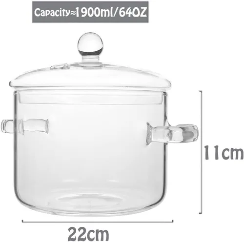 Miniatura 2 de Olla de vidrio de 1.6L/57Oz con tapa, olla de cocina para estufa con asa y tapa, olla transparente para sopa con tapa, para sopa, leche, comida