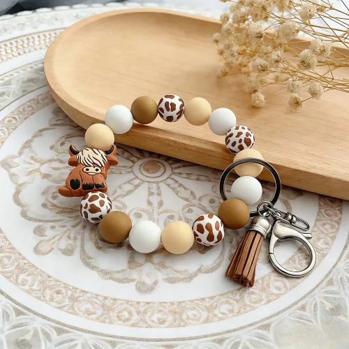 Miniatura 2 de Llavero pulsera de silicona de vaca, regalos de vaca para mujeres y niñas, llavero brazalete de vaca