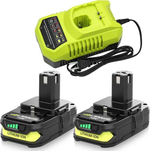 Paquete de 2 baterías de litio de 3.6 Ah de repuesto para batería Ryobi de 18 V y cargador P117 Combo compatible con batería y cargador Ryobi de 18