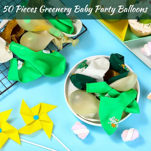 Miniatura 7 de Juego de 50 globos de látex verde salvia, decoración temática para el primer cumpleaños, revelación de género, suministros neutros para fiesta