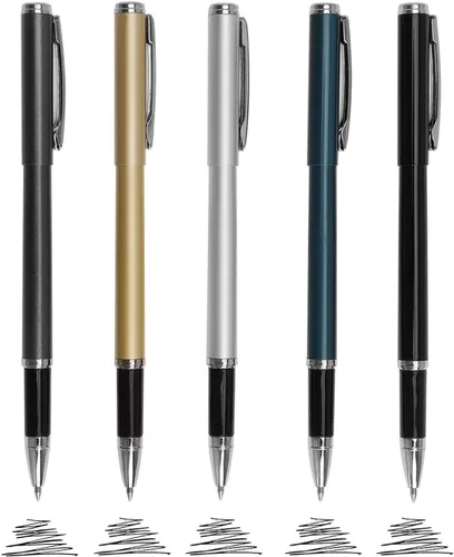 Bolígrafos de metal, punta fina de 0.020 in, bolígrafo de tinta de gel líquido, bolígrafo de tinta negra, juego de escritura para suministros de
