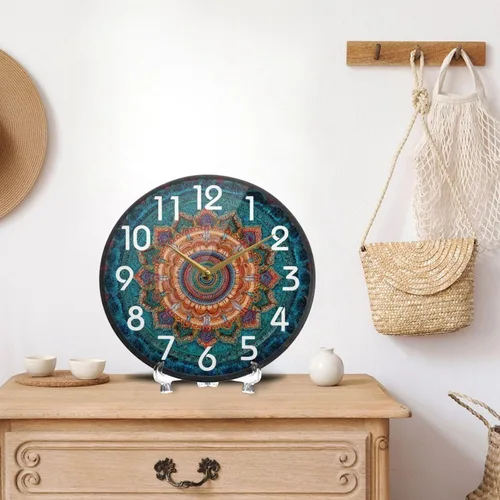 Miniatura 6 de Naanle Vintage Mandala Pattren Reloj de pared redondo, 12 pulgadas, silencioso, de cuarzo, analógico, silencioso para el hogar, oficina, escuela